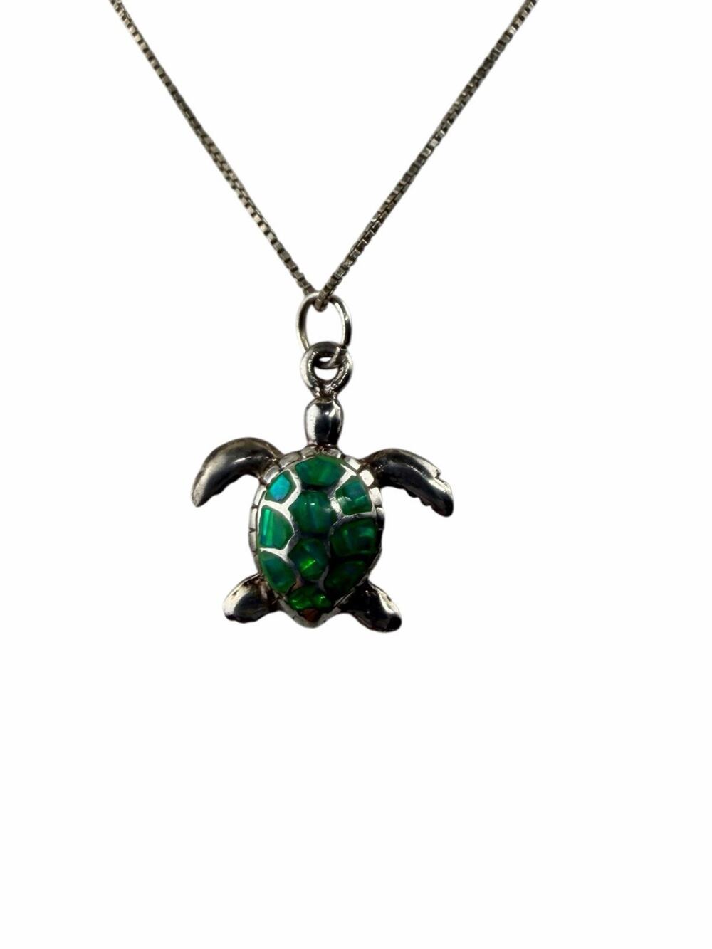 Turtle Opal Style Pendant on Sterling Silver 19.5" Chain Necklace